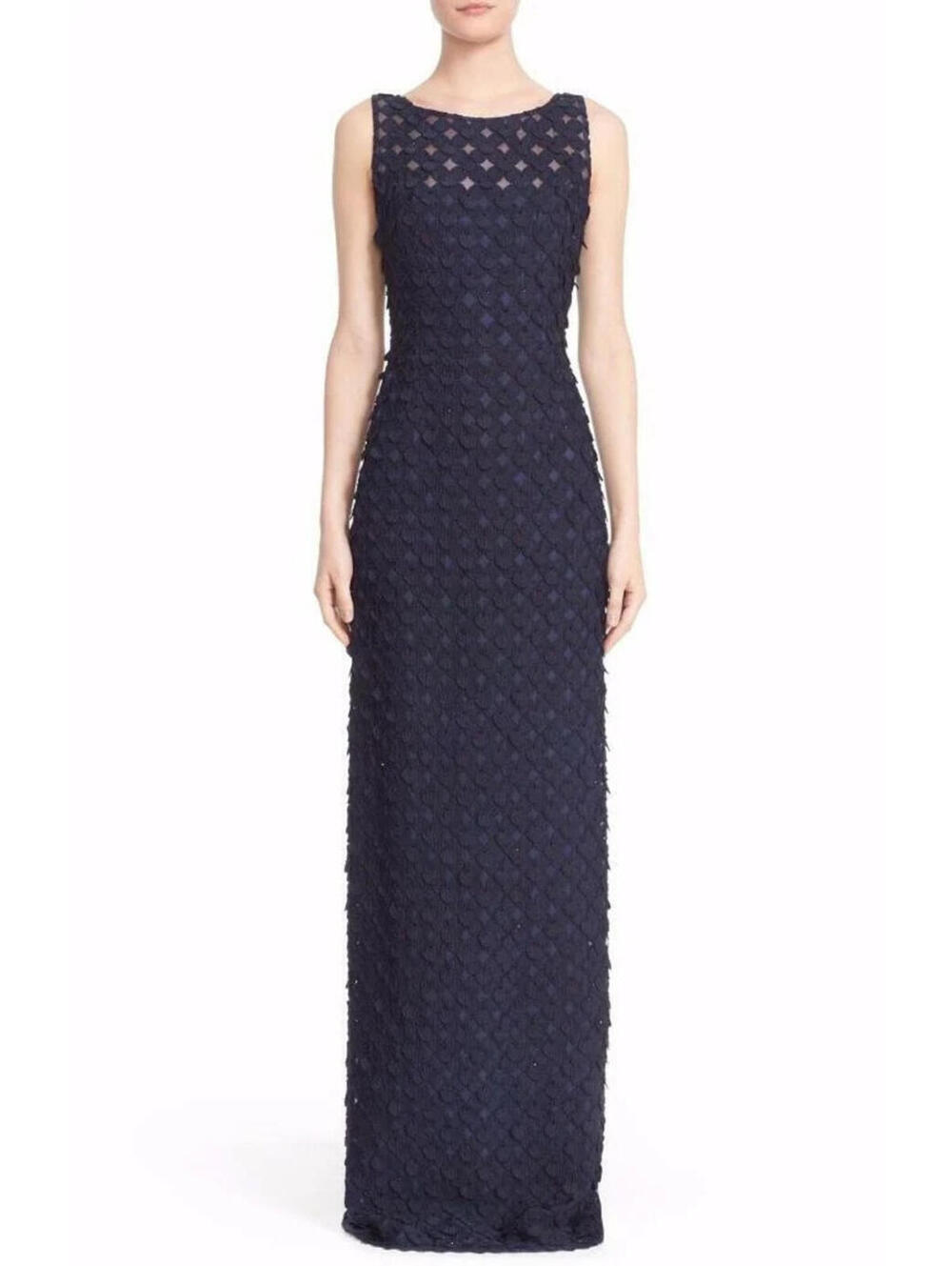 NEW, Carmen Mac Volvo Couture Circle Appliqué Column Gown-Size 4 #LD292